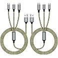 Multi Charging Cable(2Pack 4FT), Nylon Braided 3 in 1 Universal Phone Charger Fast Charging with Type-C/Micro USB and IP Port, Compatible with Most Cell Phones（Grew/Yellow）