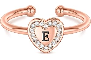BRIJEWLIC Initial Rings for Girls Teen Girls, White Gold/Rose Gold Plated Initial Rings for Teen Girls Heart Initial Rings for Girls Stackable Rings for Teen Girls Adjustable Rings for Girls Teen Girls Gifts
