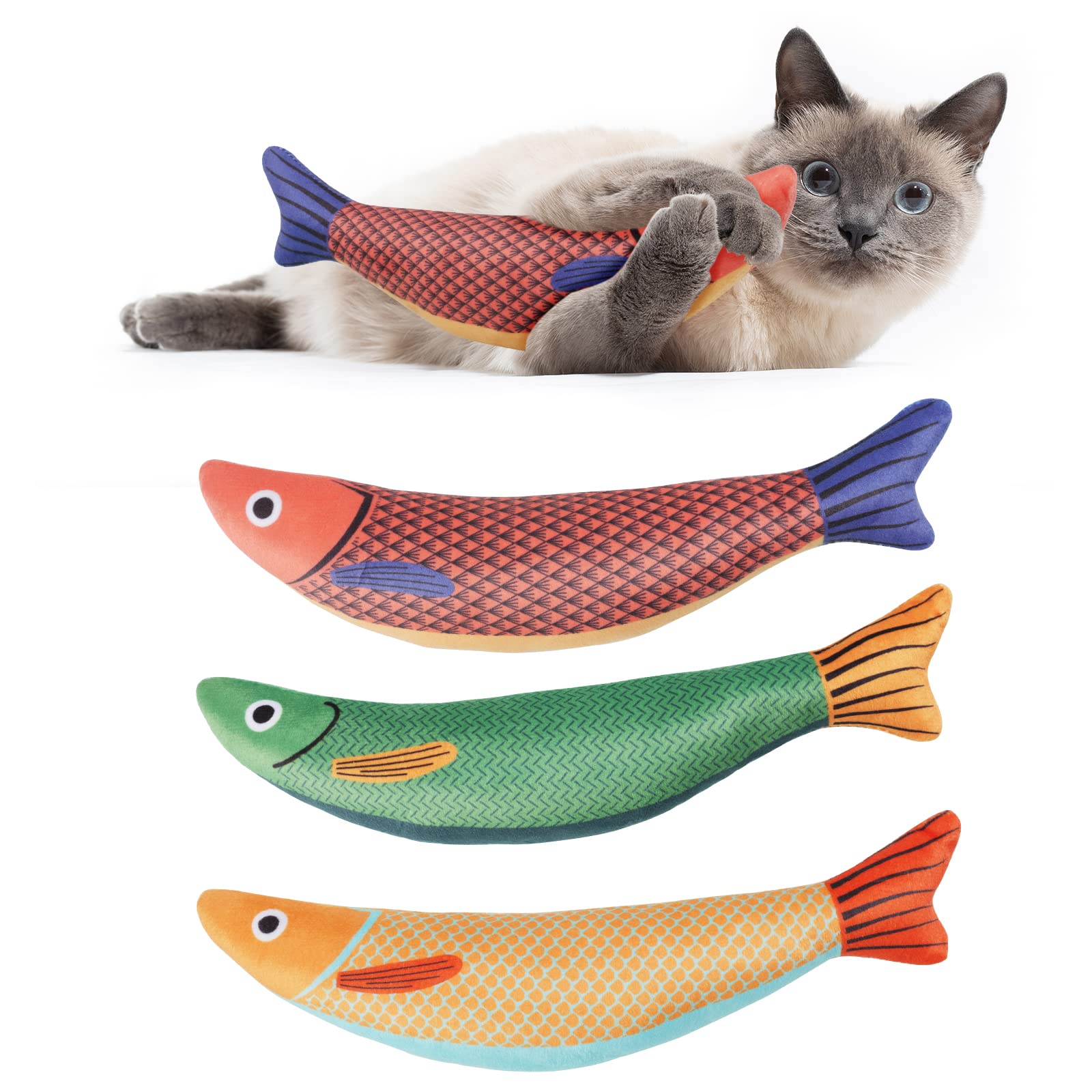 OSDUE Cat Toys Saury Fish, 3 Pack Catnip Fish Toys for Cats, Interactive Plush Cat Toy for Cats, Resistant Kitten Teething Interactive Toy for All Breeds