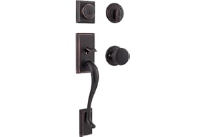 Kwikset Hawthorne Front Door Lock Handle and Deadbolt Set, Entry Handleset Exterior with Interior Door Knob, Venetian Bronze, Pick Resistant SmartKey Rekey Deadbolt Security, with Microban Protection