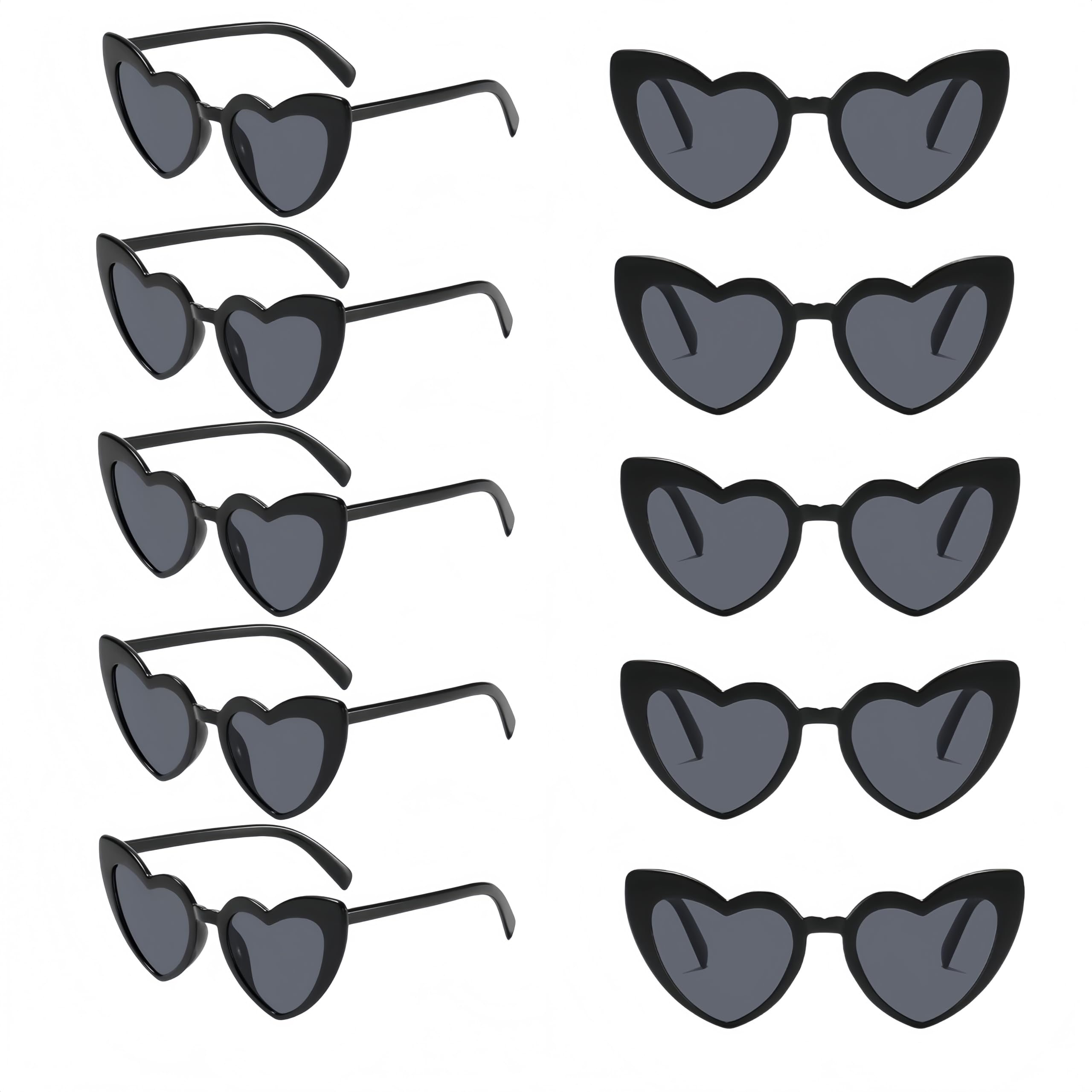 Photo 1 of 10 Pairs Wholesale Party Love Heart Fashion Sunglasses Bulk for Women Men UV400 (Black)