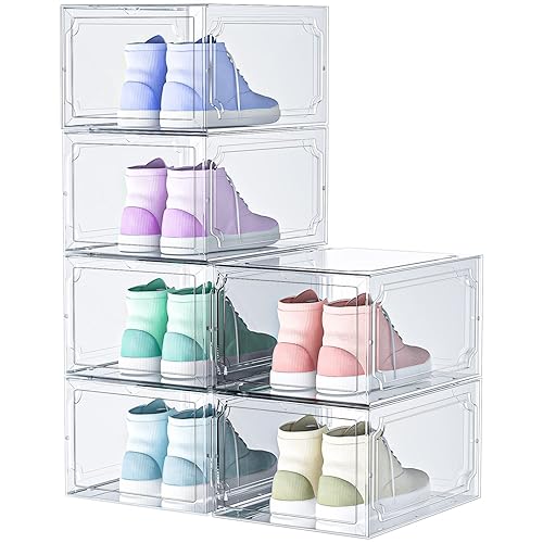 AOSOK Shoe Storage Boxes, 6-Pack Shoe Organizer Clear Plastic