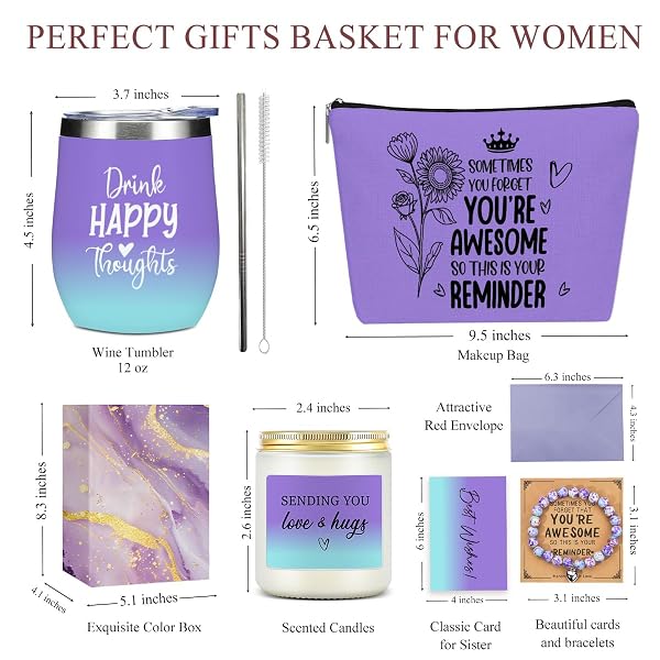 ENCOURANGEMENT INSPIRATIONAL BIRTHDAY GIFTS FOR WOMEN, FRIENDSHIP THANK YOU GIFTS FOR WOMEN, MOM FRIENDS SISTER CHRISTMAS WINE TUMBLER MAKEUP BAG SCENTED CANDLE BRACELET BASKET