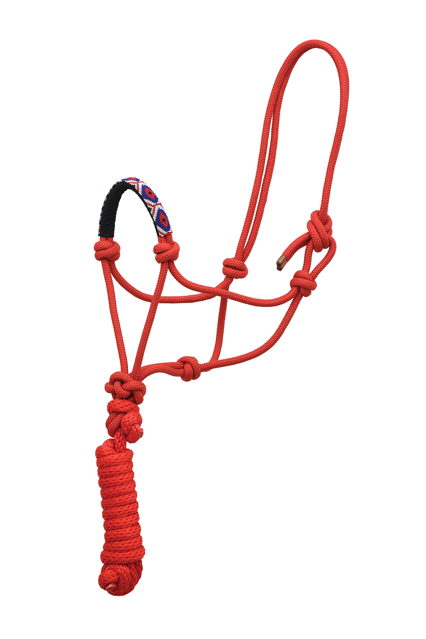 SIE Nylon Horse Braided Rope halter headcollar and Lead with beaded noseband (Red)