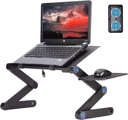 Amazon Co Jp Inshere 調節可能ノートパソコンデスク ポータブルノートパソコンスタンド ベッド用 ノートパソコン用 折りたたみ式ライザースタンド マウスパッド付き 冷却ファン2個 ベッド デスク ソファ用 ブラック 家電 カメラ