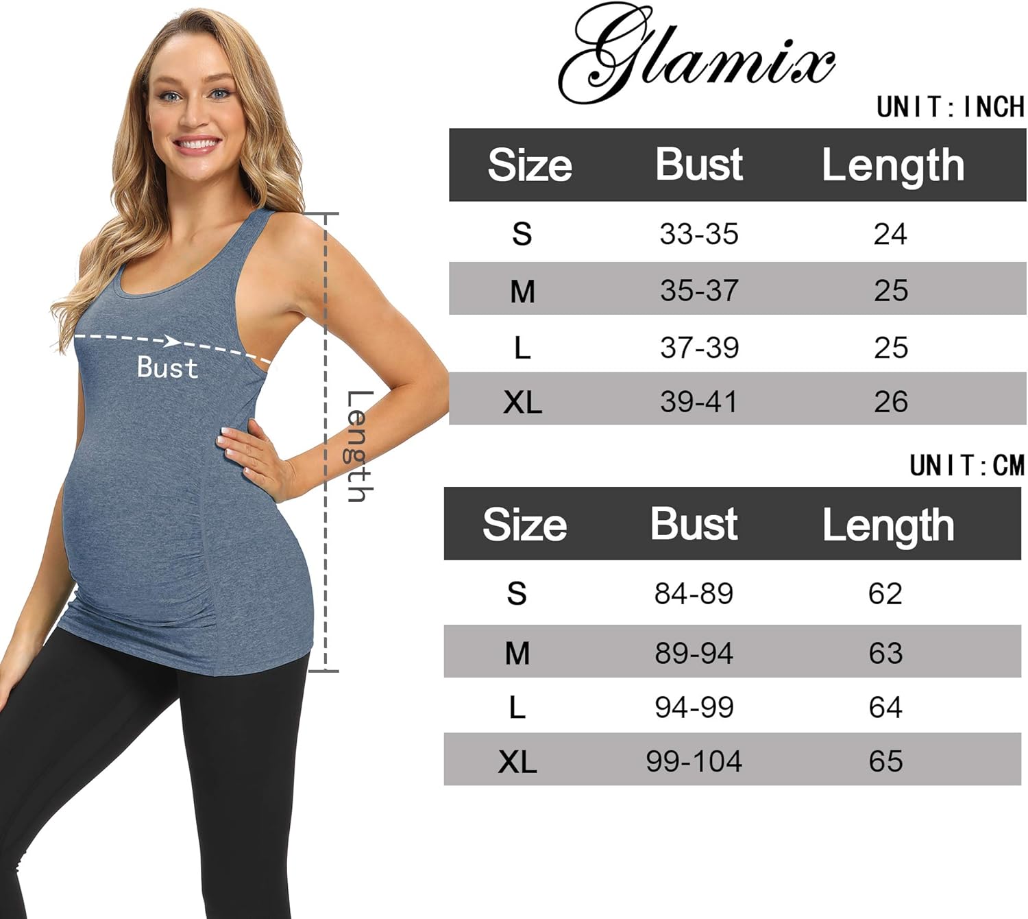 GLAMIX Women's Maternity Active Racerback Tank Top Sleeveless Workout Athletic Pregnancy Shirt at  Women’s Clothing store