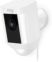 Ring Spotlight Cam Wired: Plugged-in HD security camera with built-in spotlights, two-way talk and a siren alarm, White, Wor