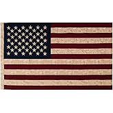 SYII Vintage American Cotton Flag 3x5 Ft, Luxury Embroidered Stars and Double Stitched Sewn Stripes, Heavy Duty Cotton US Flags for Indoor Outdoor