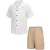 Arshiner Boys 2 Pieces Summer Beach Outfits Short Sleeve Button Down Shirts and Shorts Vacation Texture Sets for Kids