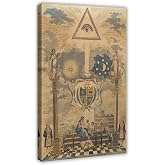 Masonic Temple Pillars with Crest Poster Wall Art Print Aesthetics Canvas Painting Kitchen Living Rooms Bedroom Bathrooms Wall Decors 24x36inch(60x90cm) Frame-style