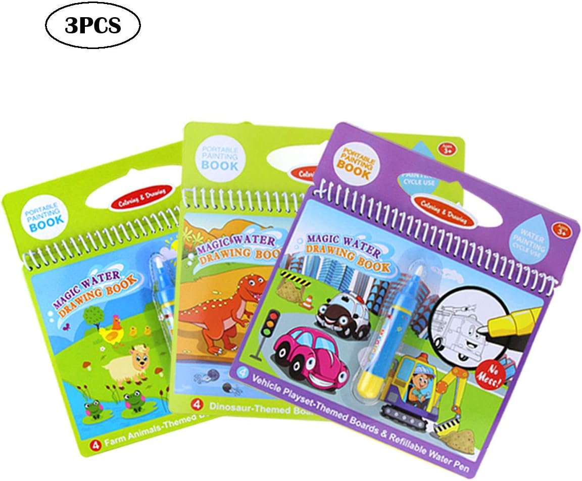 jenilily Water Drawing Colouring Book Doodle with Magic Pen Children Educational Toy (dinosaur & animal & vehicle)