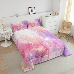 Pink Tie Dye Comforter Set, Marble Art Bedding for