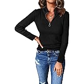 PRETTYGARDEN Spring Quarter Zip Pullover Sweaters for Women 2026 Long Sleeve Collared Fitted Ribbed Knit Tops