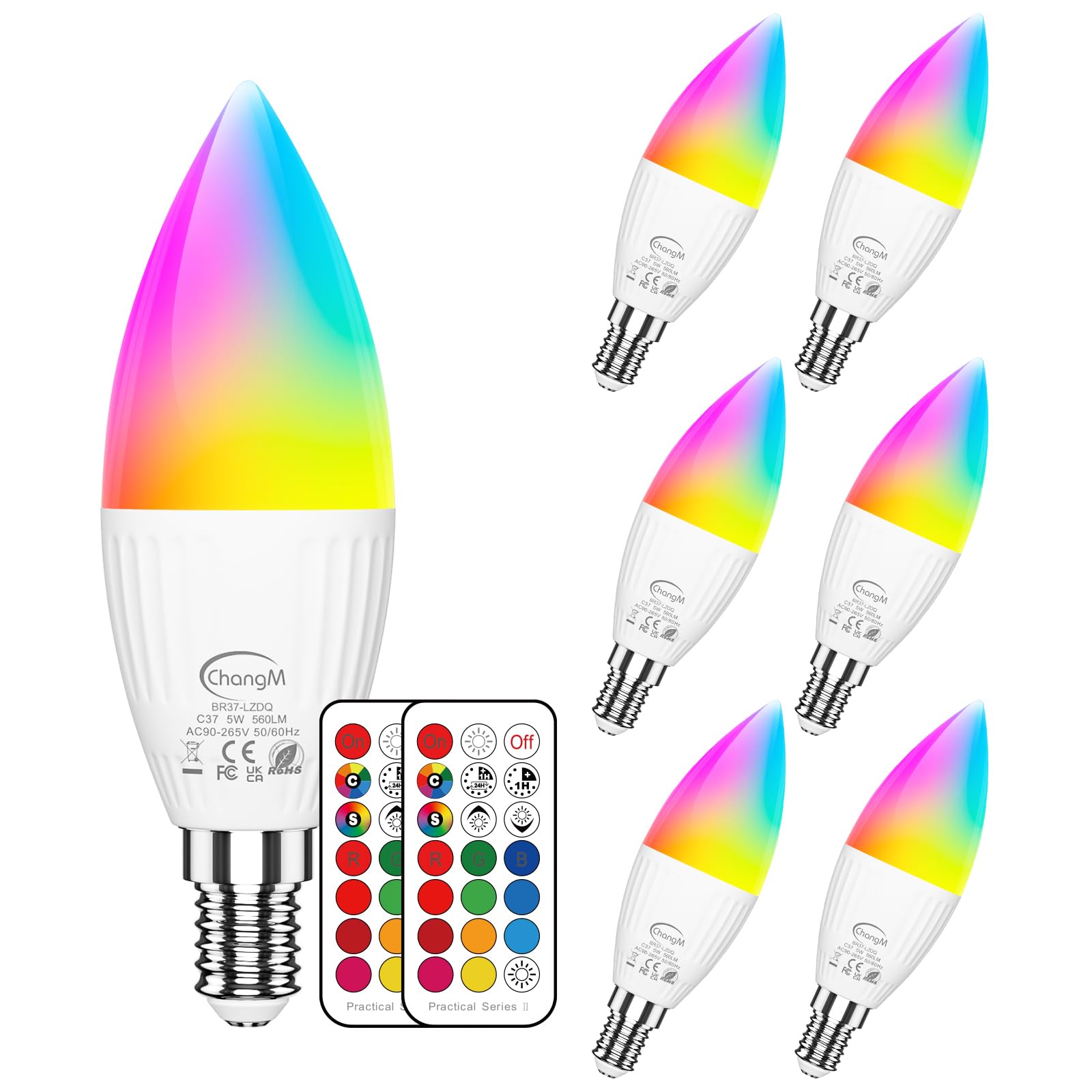 E14 Colour Changing Bulb 5W LED Candle Bulbs Dimmable RGBW Light with Remote Control,40W Equivalent,Small Edison Screw Chandelier Lights,12 Colors, 2 Modes, RGB+Cool White 5700K