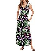 Arolina Maxi Dress for Women Tropical Summer V Neck Sleeveless Split Long Beach Dresses Casual Loose Sundress with Pockets