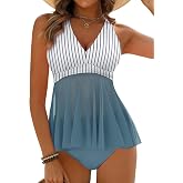 Dridreo Tankini Sets for Women Flowy Mesh Tummy Control High Waisted Bottom