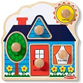 Melissa &amp; Doug First Shapes Jumbo Knob Wooden Peg Puzzle | 6 Pieces, Wooden Board, 5 Extra-Thick Shape Pegs, Matching &amp; Sorting Play, Montessori Inspired Toddler Toys for Kids, Ages 1+