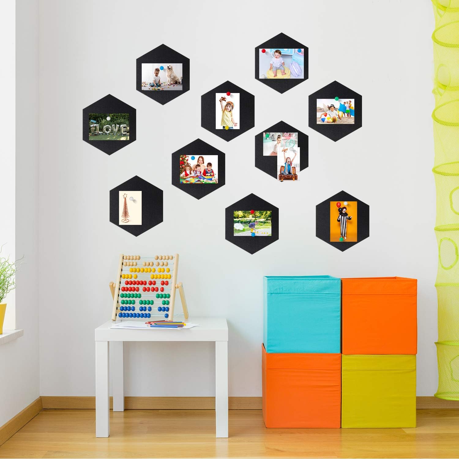 10 Packs Pin Board Hexagon Felt Board Tiles Bulletin Board Memo Board with 20 Pieces Push Pins, Decoration for Home Office Classroom Wall (Black, 5.9 x 7 Inches/ 15 x 17.7 cm) : Office Products