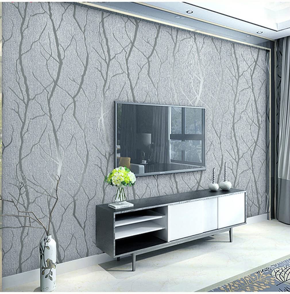 BINLUO Minimalism and Modern Fashion Nonwoven Wallpaper,3D Relief Tree Stripe Wallpaper, Living Room, TV Sofa Background (Grey)…