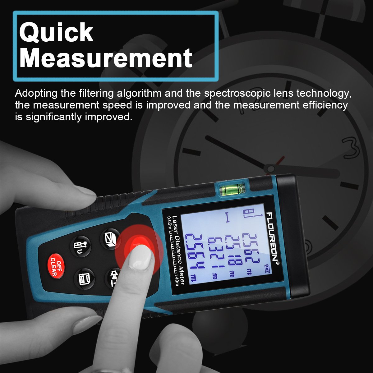 FLOUREON Télémètre Laser Professionnel Mesureur de Distance Laser de Haute Précision 0,05 à 40 M avec Précision de ± 2 MM Calcul de Surface et Volume Théorème de Pythagore et 2 Pils offert