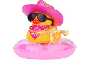 MuMyer Rubber Duck for Car Dashboard, Cowboy Duck Car Dashboard Decoration Car Duck Ornament Accessories with Mini Swim Ring Holographic Cowboy Hat Scarf Necklace and Sunglasses