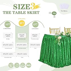 9ft Green Table Skirts for Rectangle Sequin Table
