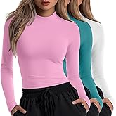 Neer 3 Pack Women's Underscrubs Long Sleeve Shirts Mock Turtleneck Slim Fit Scrub Top Basic Tee Undershirt for Nurse