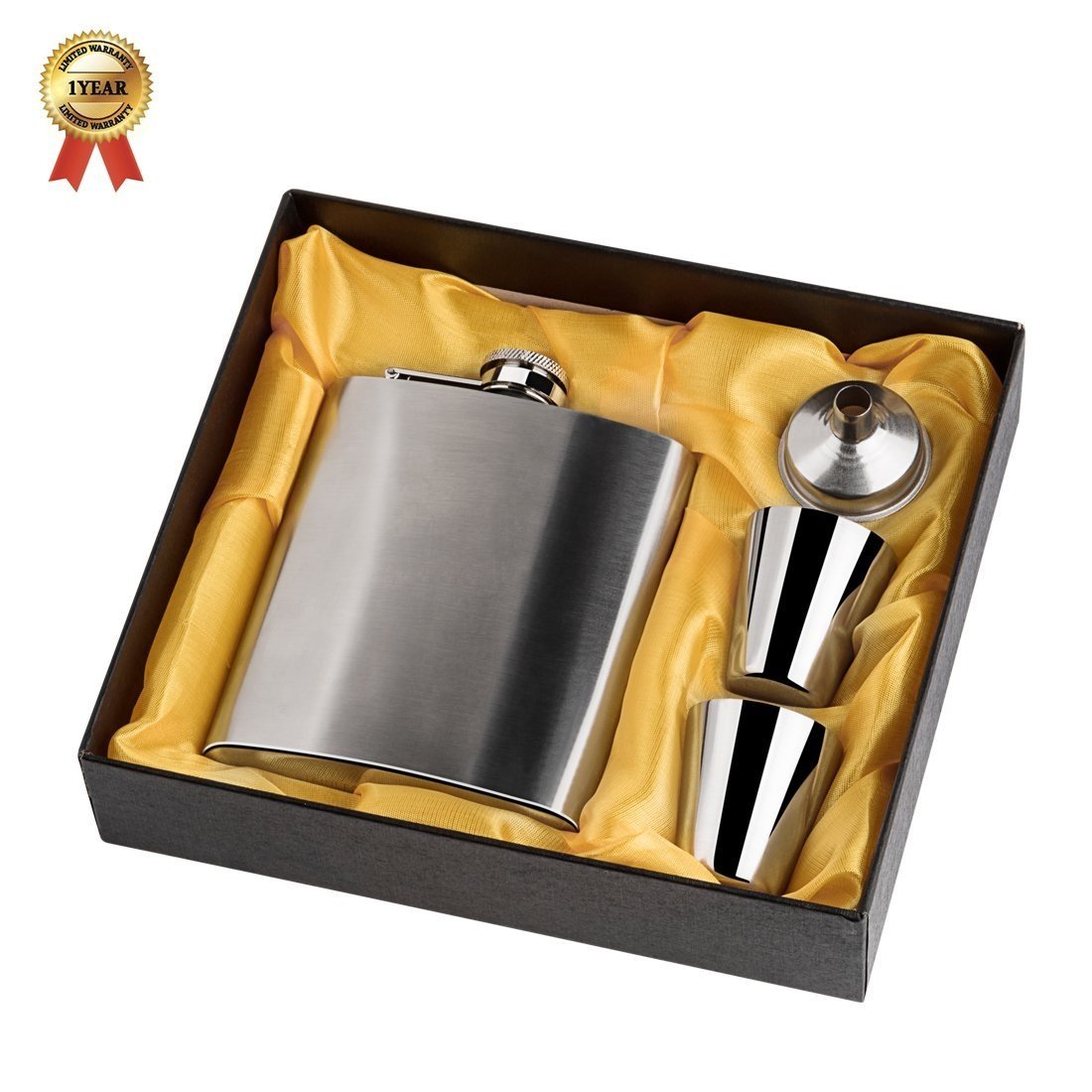 KoKeo_Store Stainless Steel Hip Flask Set with Gift Box 7oz 196ml Hip Flask with Funnel & Shot Cups Stainless Steel Hip Flask Portable Flagon Wine Bottle for Liquor/Wine/Whiskey (Silver)