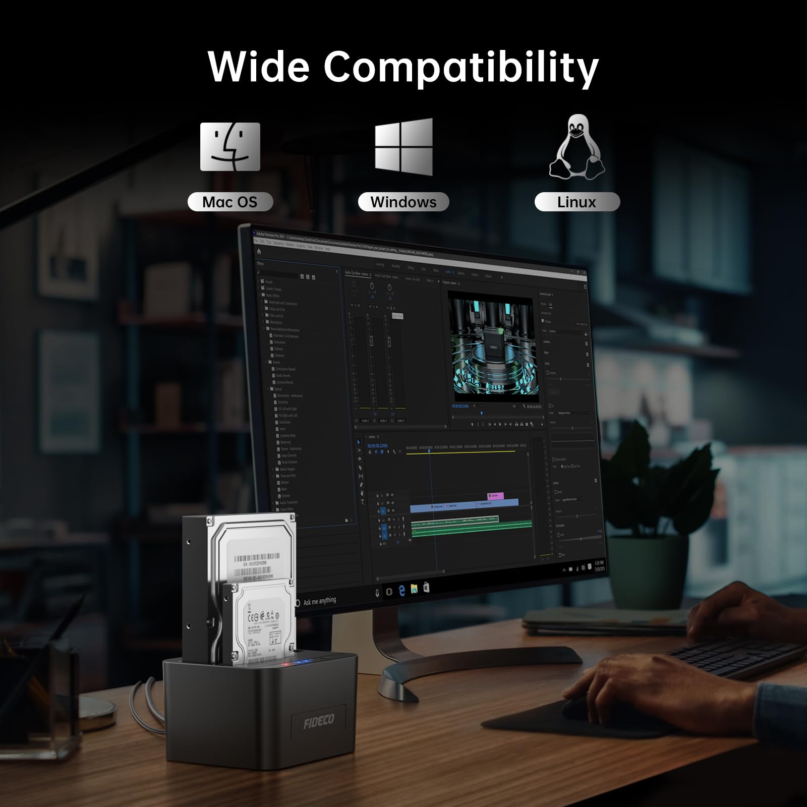 Fideco Hard Drive Docking Station, Usb 3.0 Sata Hdd Docking Station For 2.5 &Amp; 3.5 Inch Sata Hdd/Ssd, Dual Bay, Support Offline Clone - View 6