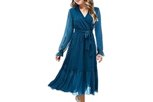 WIFFGO Girls Bohemian Dresses Flying Cap Sleeve V Neck Belt Calf Long Maxi Pleated Flowy Dresses for Girls