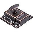 Small Stamped Antique Copper Cabinet Door Latch - 1 7/8" × 1 7/8" - Spring Loaded Cupboard Door Latch with Oval Turn - Vintage Cabinet Hardware | UA-141-LAC (1)
