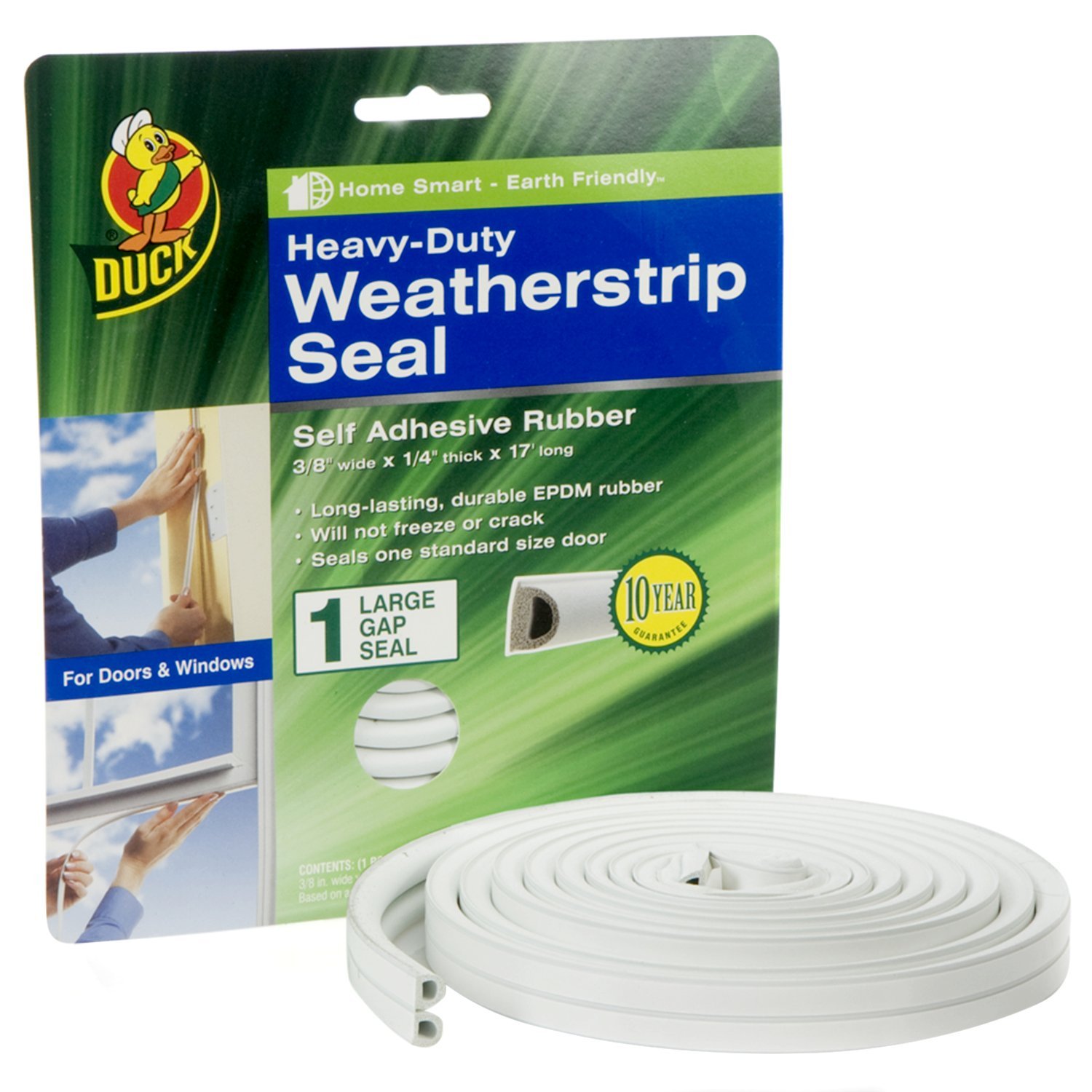 Duck Heavyduty SelfAdhesive Rubber Weatherstrip Seal for Large Gap, 3
