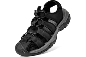 Boveshorn Men's Sport Sandals Closed Toe Leather Hiking Athletic Walking Outdoor Beach Trail River Fishing Water Shoes Lightweight Comfortable Waterproof