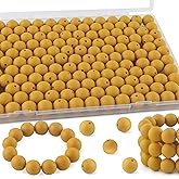 Kovict 145pcs Silicone Beads, 15mm Silicone Beads for Keychain Making, Pens Bracelet Necklace DIY Crafts（Mustard Yellow）