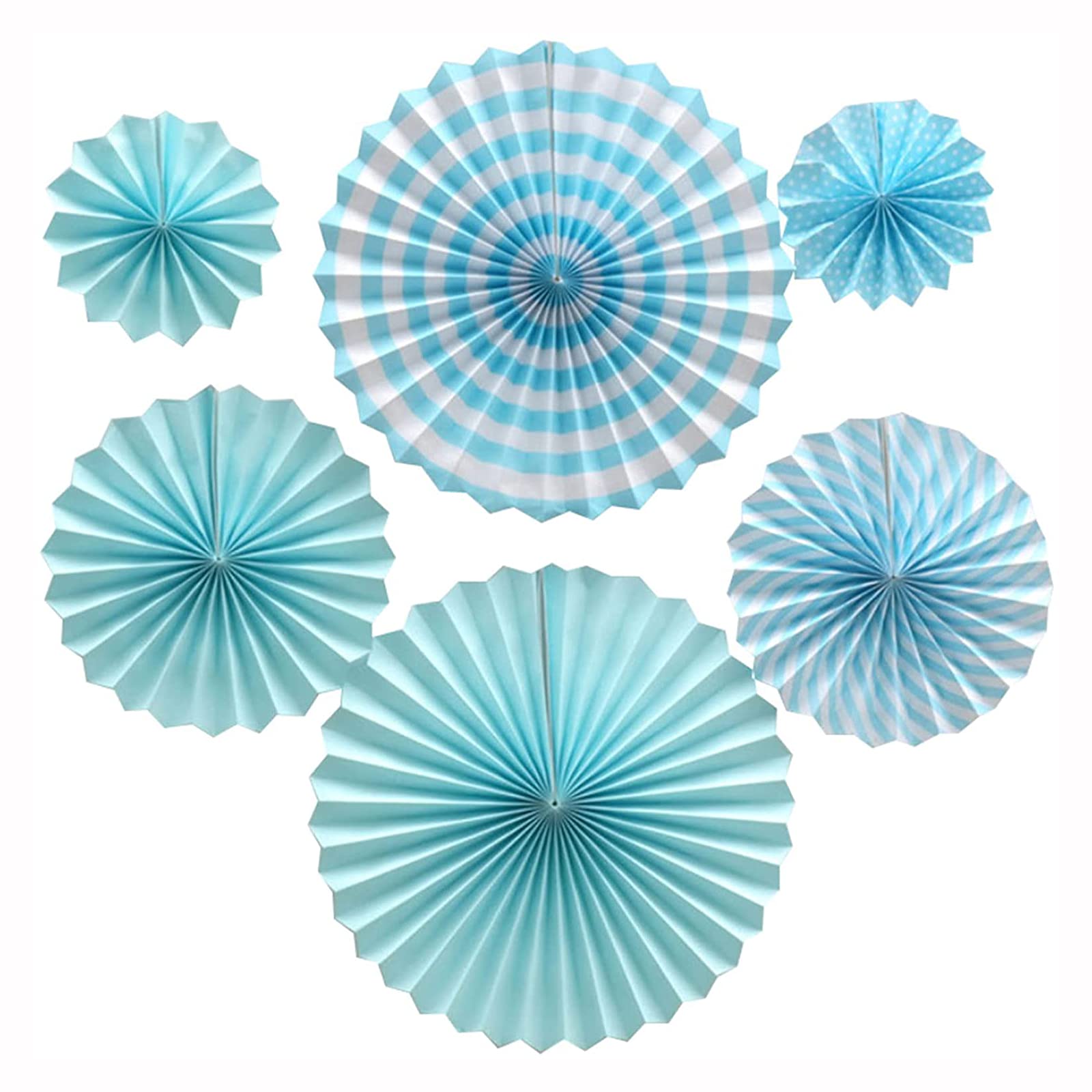 ANCLLO Set of 12 Party Hanging Paper Fans Set, Round Pattern Paper Garlands Decoration for Birthday Wedding Graduation Events Accessories Blue