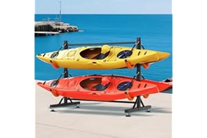 SPECRAFT Freestanding Kayak Storage Rack, Adjustable Width Stand with Stable Base, Elastic Ropes, EVA Tube Sleeves, for Indoor Outdoor Garage