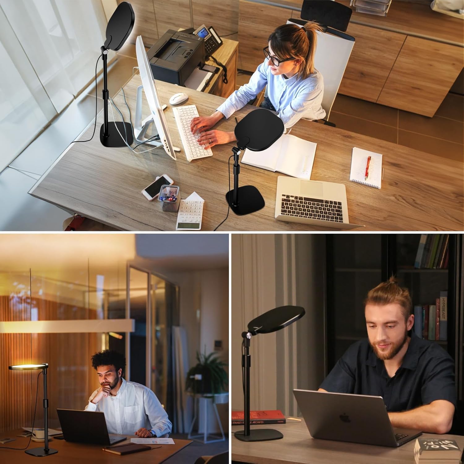 Schreibtischlampe LED für Videokonferenz, LitONES Dimmbar Tisch Ringlicht mit Stativ Handy - 3 Lichtfarben + 10 Helligkeiten, CRI 97.8 Augenschutz Bürolampe für Home-Office, Streaming, Webcam, Laptop 3