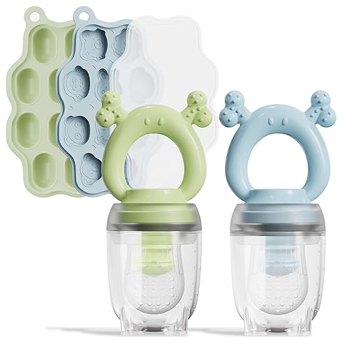 HEOMOONE Pack Baby Fruit Feeder Mini Freezer Nibble Tray Combo,  Breastmilk Popsicle Molds with Baby Food Feeder, BPA Free Silicone for  Teething