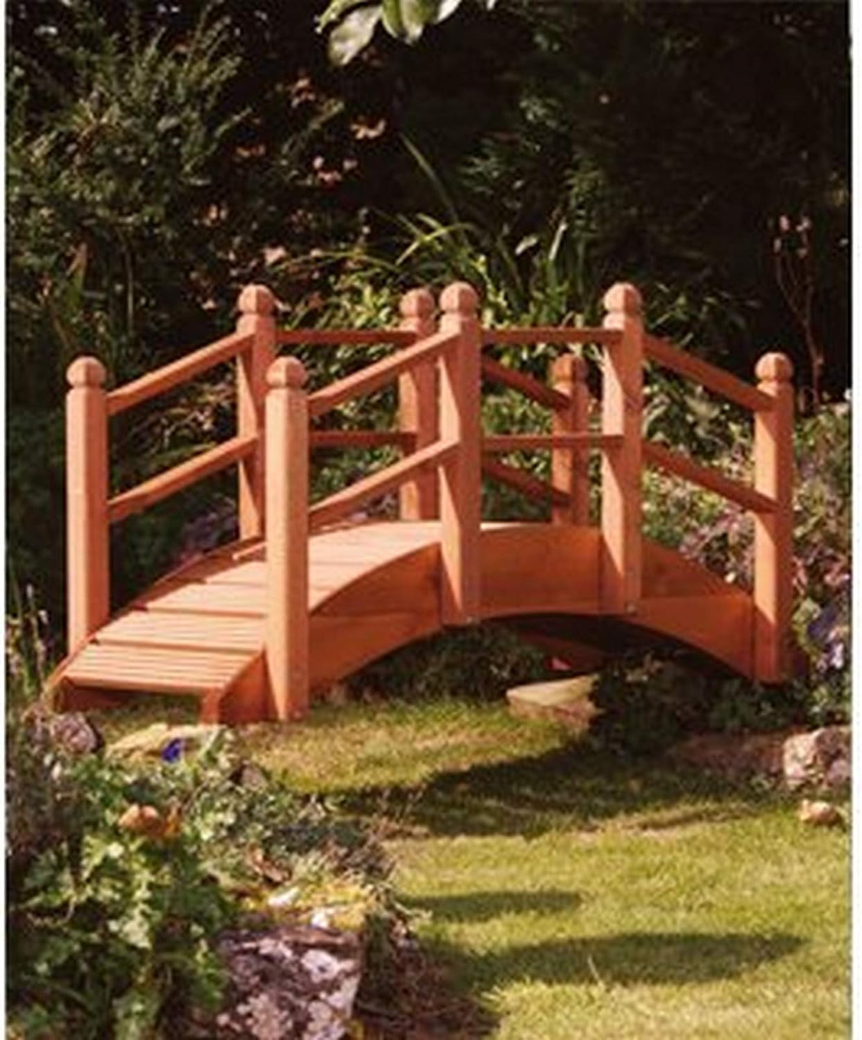 Super Saturday Extra Large 6ft Wooden Garden Bridge Ornament Decorative Feature Teak Stained For