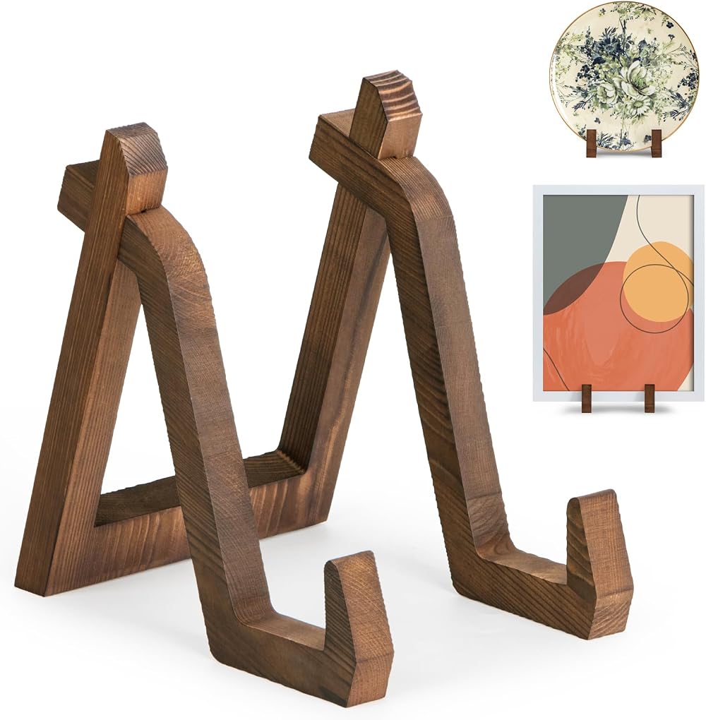 ANBOXIT 8 Inch Plate Display Stand Pine Wood Rustic Holder