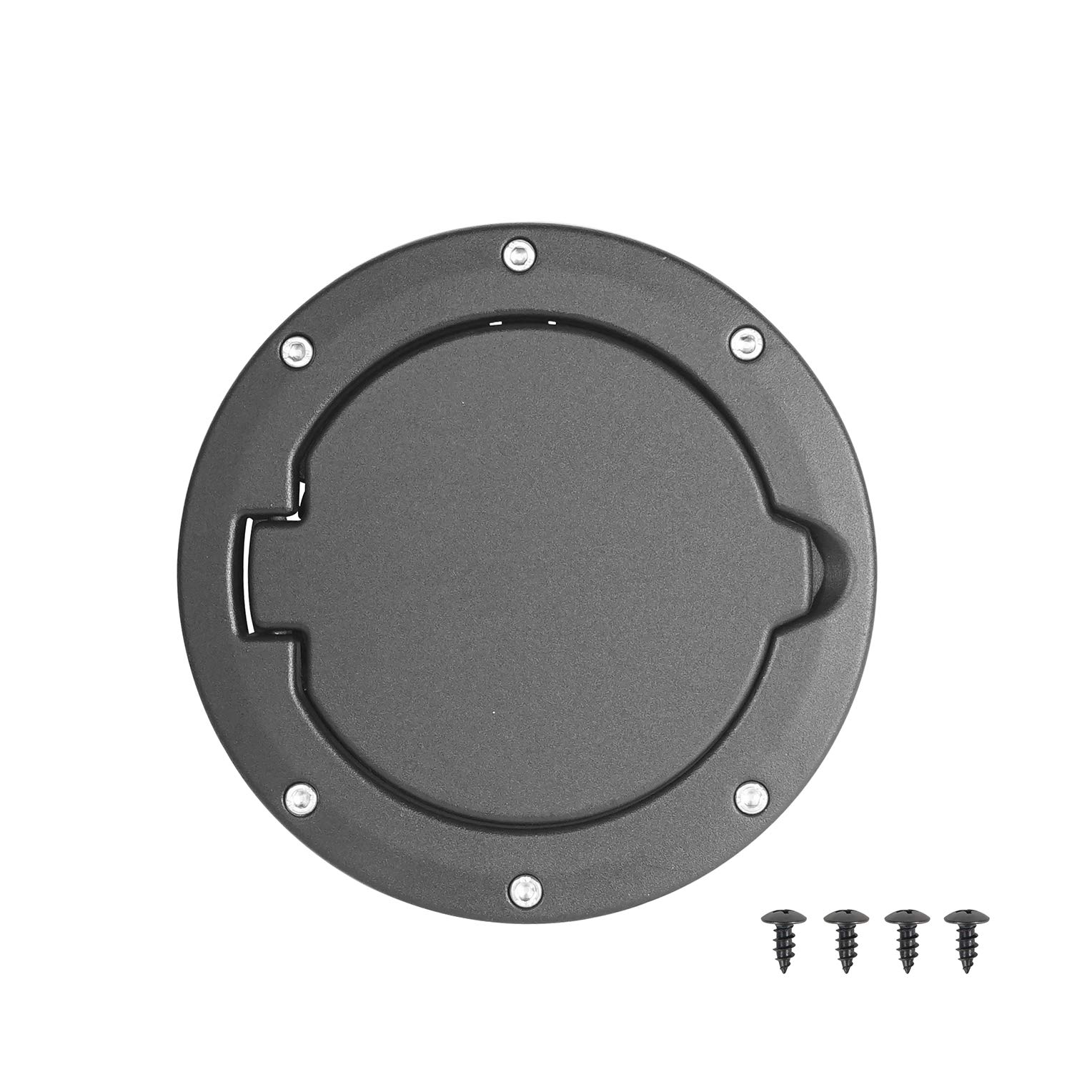 Black Aluminum Locking Fuel Filler Door Cover With Key For Jeep Wrangler JK - Direct Fit Replacement