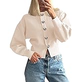 Saodimallsu Womens Button Up Cardigan Sweaters Fall Trendy Long Lantern Sleeve Knit Crew Neck Sweater Jacket