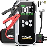 YUSMAN Jump Starter with Air Compressor, 8000A 160PSI Battery Booster Pack | Portable car battery jump starter for all gas and 10L diesel engines, force-start clamps, EVA carrying case, and 2 LED lights