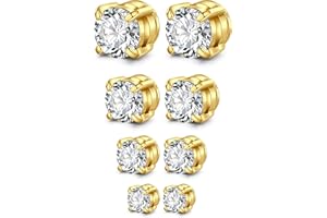 D.Bella Men's Magnetic Stud Earrings - Non Piercing Stainless Steel Hypoallergenic, Minimalist Round, Silver/Black/Gold Hypoallergenic Fake Earrings for Women