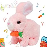Hopearl Hopping Rabbit with Carrot Interactive Electronic Pet Plush Bunny Toy with Sounds and Movements Animated Walking Wiggle Ears Twitch Nose Gift for Toddlers Birthday, Pink, 7''