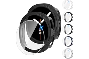 Tensea [5+5Pack for Samsung Galaxy Watch 8 Screen Protector Case 44mm Accessories, Hard PC Bumper/HD Anti-Fog Tempered Glass Protective Film, Face Cover Set, Galaxy Watch 8 Case for Women Men