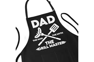 APRON DADDY Apron for Men - Dad The Man The Myth The Grill Master - Adjustable Large 1 Size Fits All - Poly/Cotton Apron with 2 Pockets - BBQ Gift Apron for Father, Husband, Chef