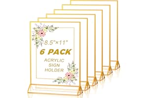 Rinrda Acrylic Sign Holder 8.5x11 Gold Picture Frame, Wedding Signs Table Numbers Menu Holders,Double Sided Clear Display Stand (6 Pack)