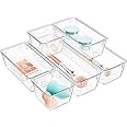 WOWBOX 6 Pack Clear Drawer Organizer Set, Acrylic Drawer Storage Trays, Storage Bins for Makeup, Cosmetics, Jewelries, Utensils, Gadgets, Office