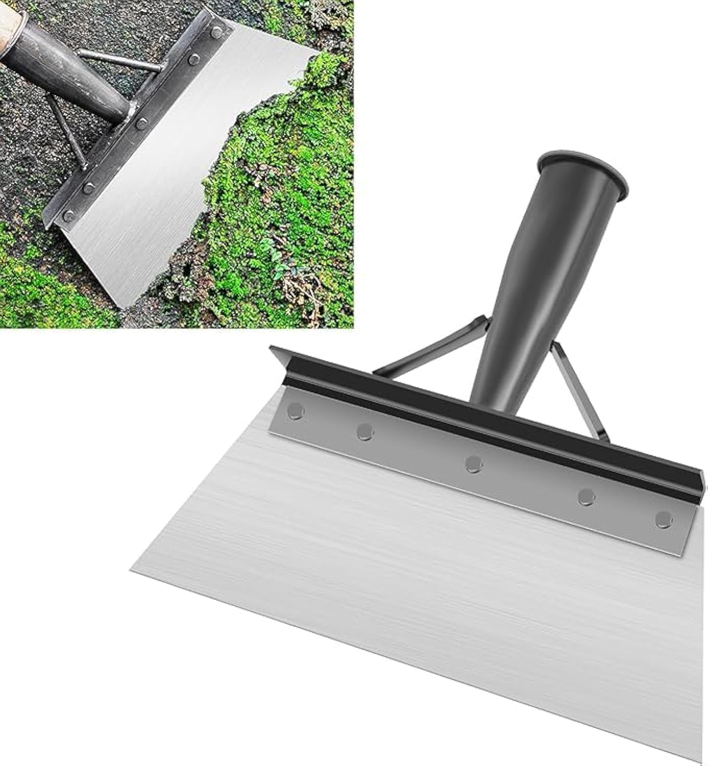 Multifunctional Garden Cleaning Shovel Outdoor Heavy Duty Steel Cleaning Flat Shovel Gardening Ice Shovels Planting Weeding Farm Tool for Weeds and Moss Ice Floor NO Handle (25cm)